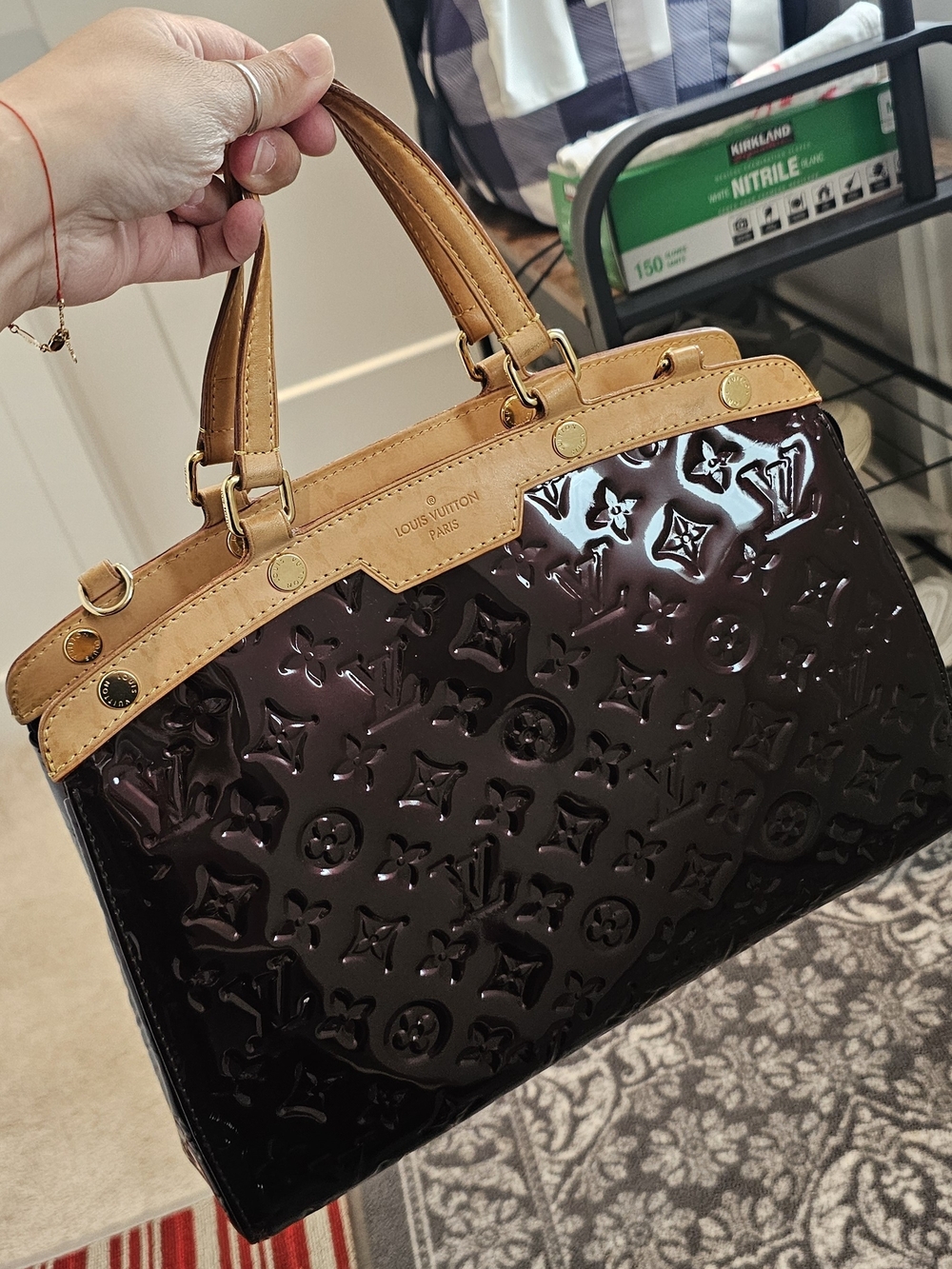 Louis Vuitton Patent Monogram Tote in Dark Brown with Tan Trim